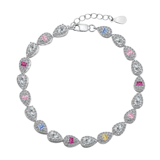 Silver Bracelet Embellished with a Mix of Zirconia Colors