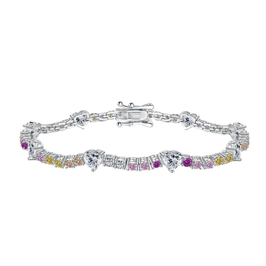 Hearts in Harmony: Silver Bracelet with Cocktail-Colored Zirconia