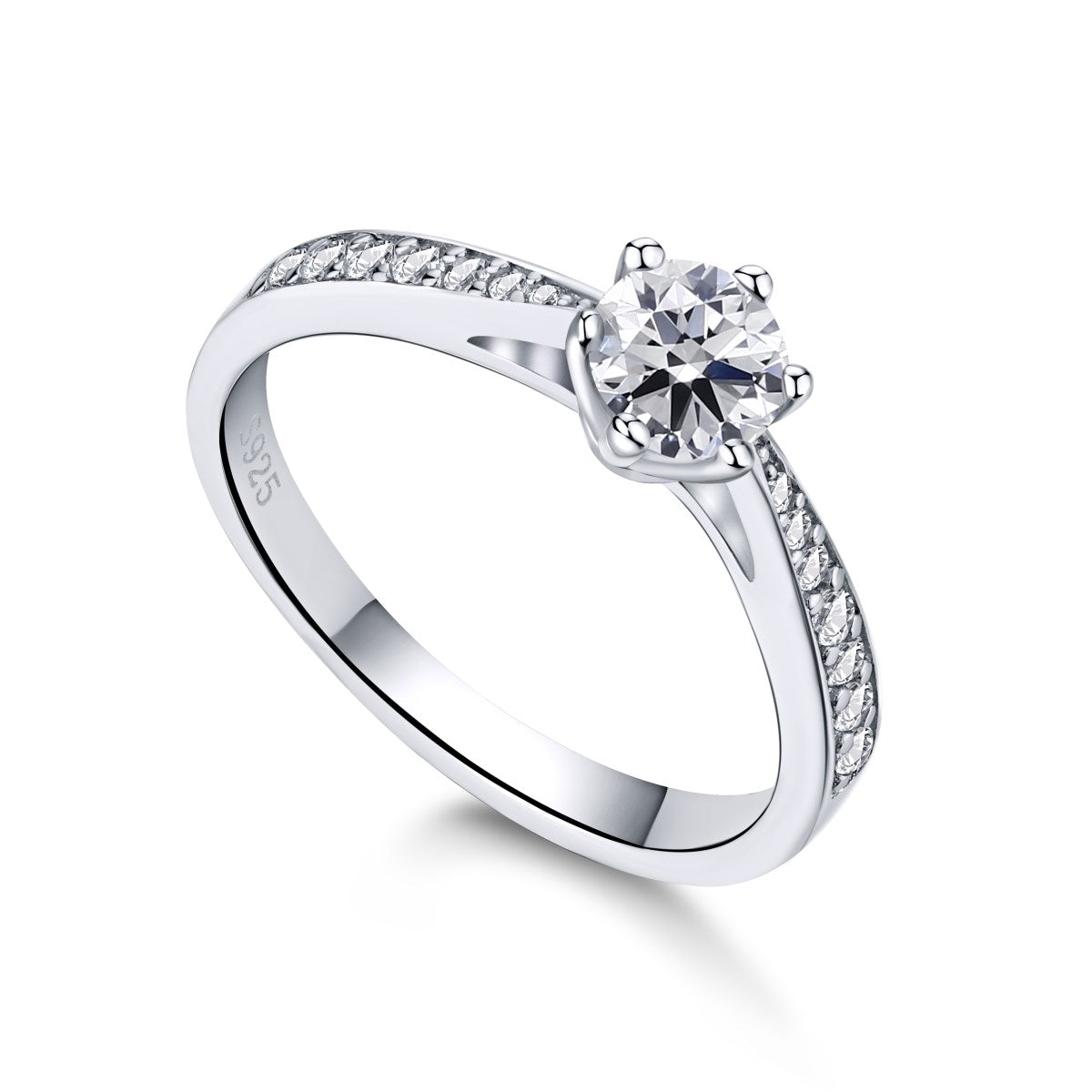 Diamond cut zirconia Silver Ring - April Birthstone