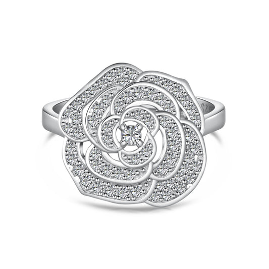 "Sculpted Petals: 925 Sterling Silver Flower Designer Ring"