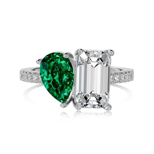 Green and White Zircon Stone Silver Ring