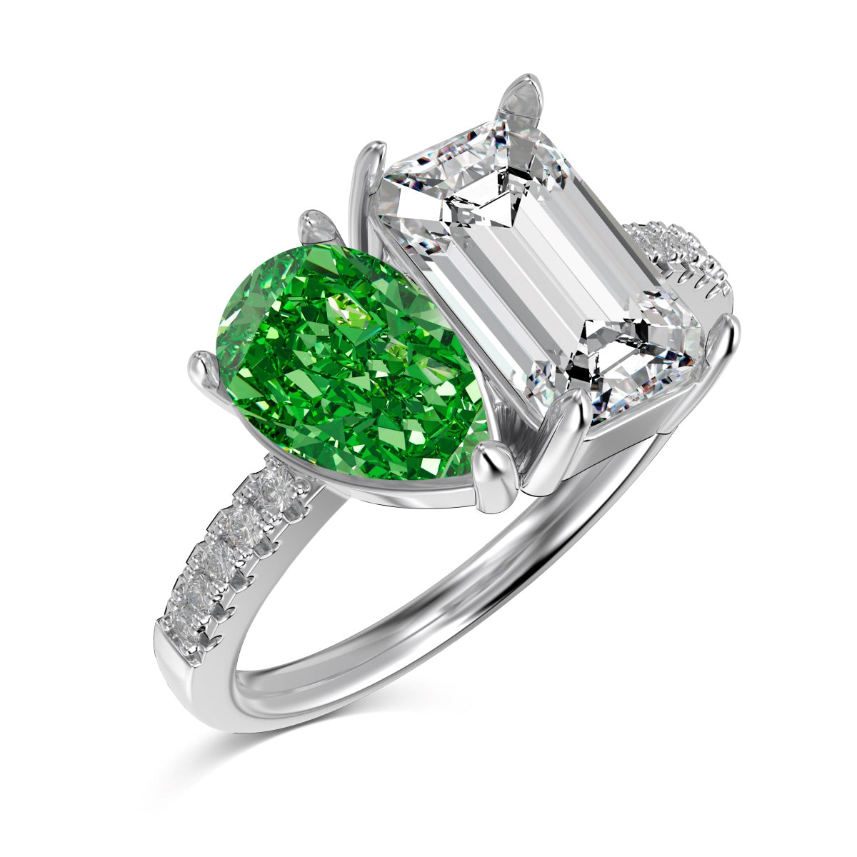 Green and White Zircon Stone Silver Ring