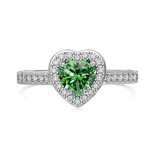 Green Zircon Stone Heart-Shaped Silver Ring