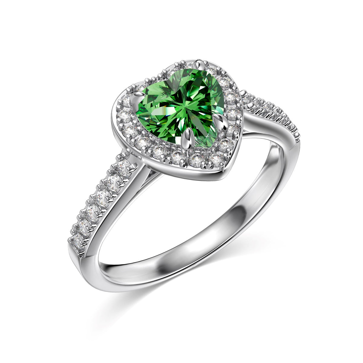 Green Zircon Stone Heart-Shaped Silver Ring