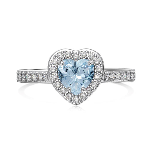 Blue Zircon Stone Heart-Shaped Silver Ring