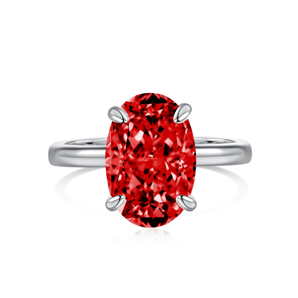 Single Oval Red Stone Silver Ring