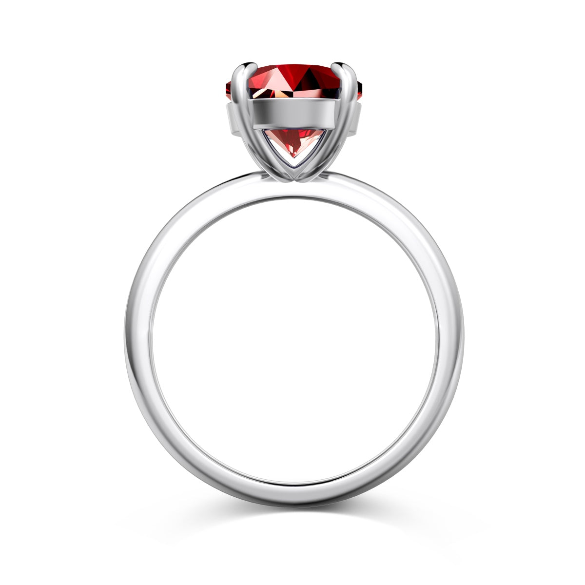 Single Oval Red Stone Silver Ring