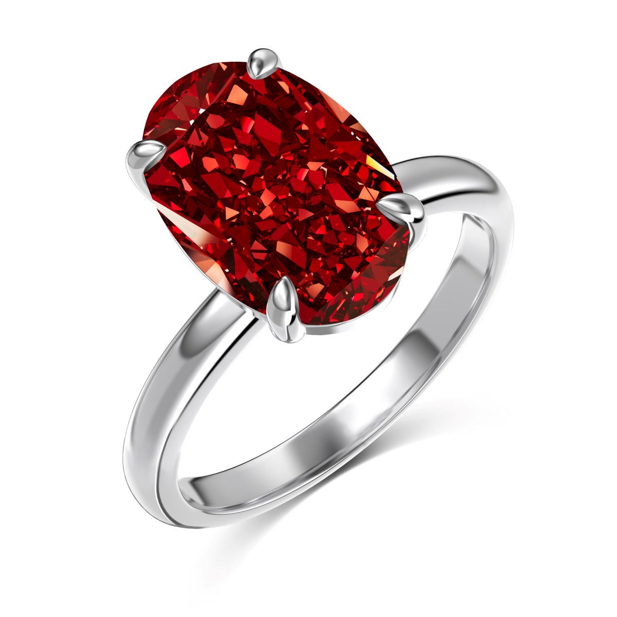 Single Oval Red Stone Silver Ring