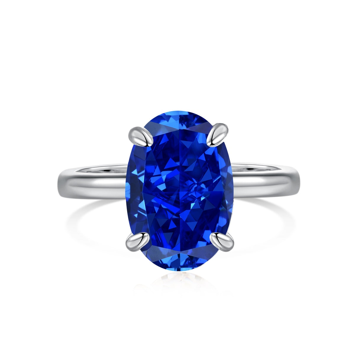 Single Oval Blue Stone Silver Ring