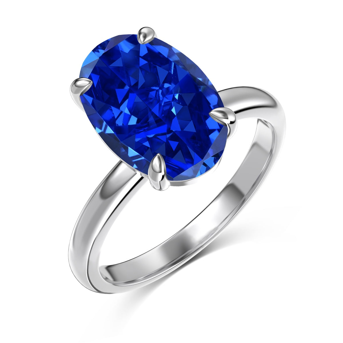 Single Oval Blue Stone Silver Ring