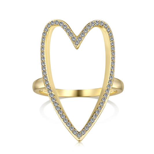 "Heartfelt Radiance: Silver Ring with Gold Plating and Zirconia Embellishments" 