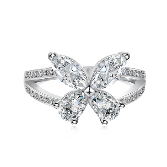 "Serenade of Petals: 925K Silver Zirconia Flower Ring" 