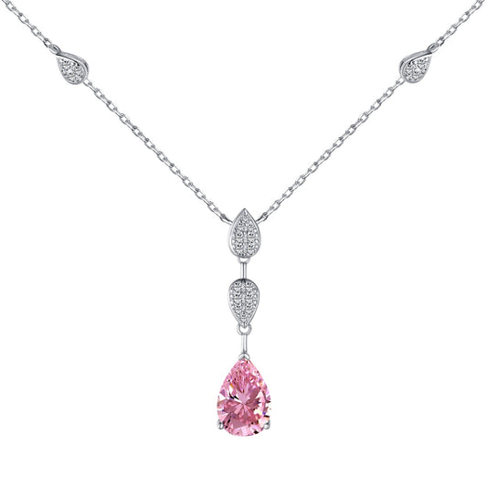 "Silver Necklace with Pink Zirconia Drops"