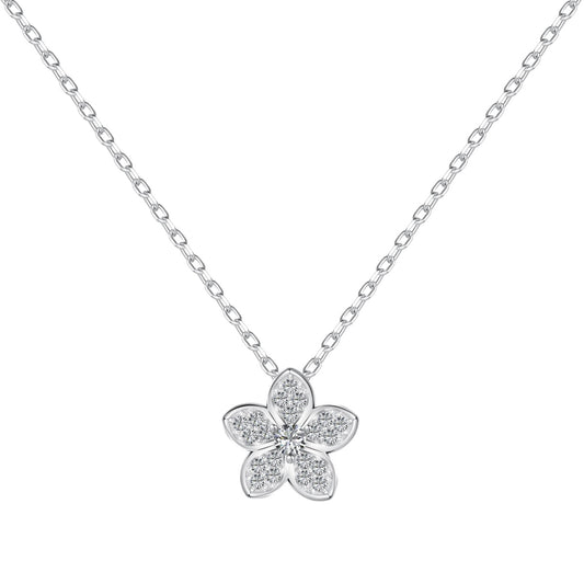 "Sterling Silver Flower Necklace with Zirconia Sparkle"