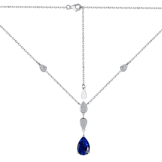 "Silver Necklace with Blue Zirconia Drops"