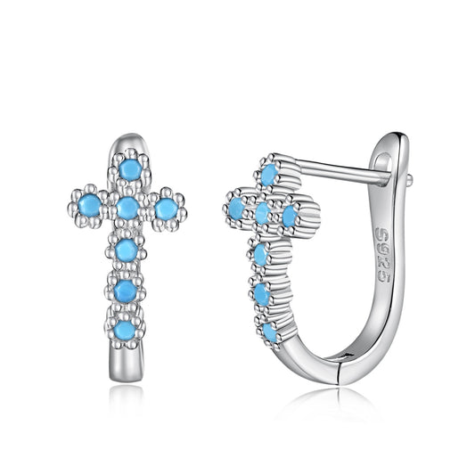 "Turquoise Cross Elegance: Silver Stone Earring" 925k Silver