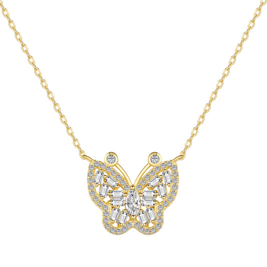 "Gilded Flutter: 925 Silver Necklace with Gold-Plated Butterfly"