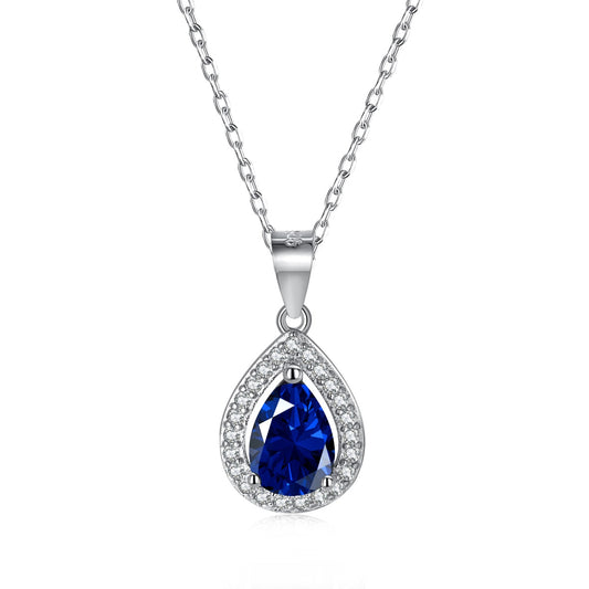 "Sapphire Cascade: Sterling Silver Blue Drop Zirconia Necklace" 