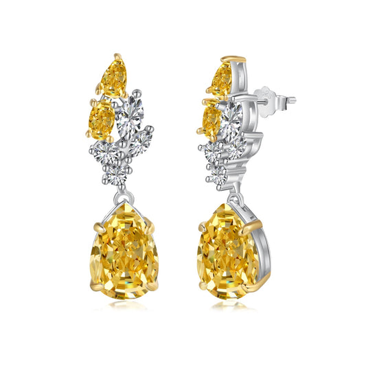 Sterling Silver Earrings with Yellow Zircon Teardrops