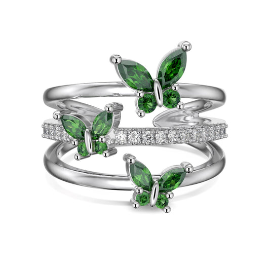 Silver green Butterfly Ring