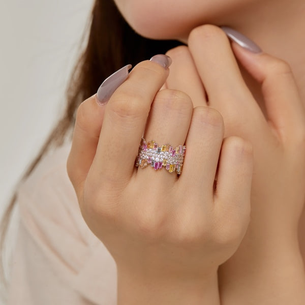 "Radiant Silver Cocktail Ring with Zirconia: A Fusion of Elegance and Sparkle"